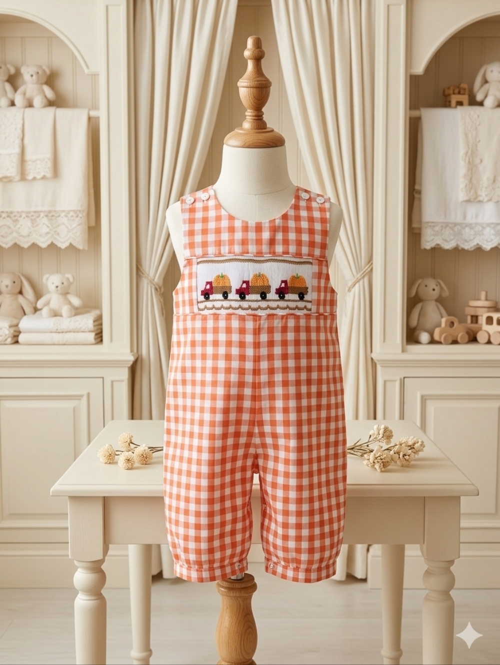 Sweet Dreams Pumpkin Truck Smocked Jon Jon 9M Orange Fall Outfit 🎃
